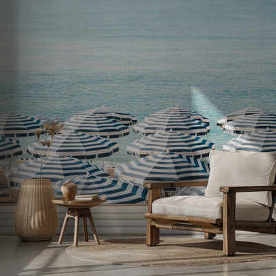 Striped Beach Umbrellas – Fototapet med sommerstemning fra Den franske riviera rumsbild 3