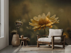 Blommor Yellow Field Flower - Vackert fototapet med gul blomma och naturens skönhet – fototapet med unikt motiv som skapar...