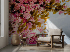 Blommor Blossom pink – Romantisk fototapet med körsbärs i rosa toner – fototapet med unikt motiv som skapar en inspirerand...