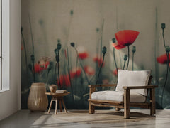 Blommor Nostalgic Nature No 23 – Fototapet med vilda vallmor – fototapet med unikt motiv som skapar en inspirerande fondvägg