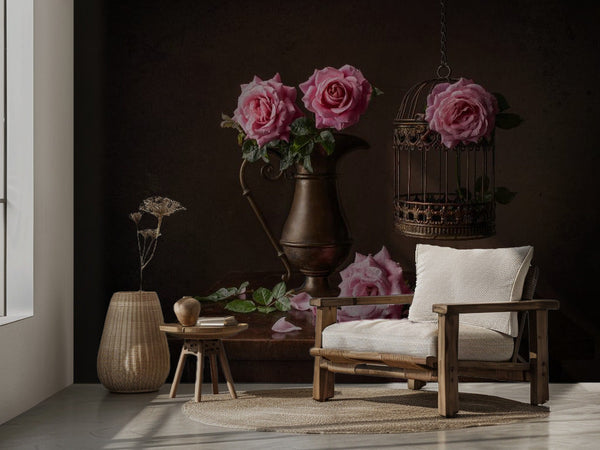 Vintage – Nostalgisk fototapet med rosor och vintage-charm bild 2