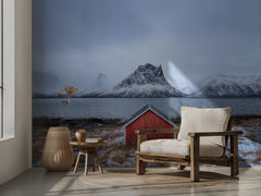 Red Cabin Winter Fjord