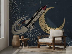 Retro Space Rocket Moon