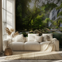 Sunlit Jungle Waterfall