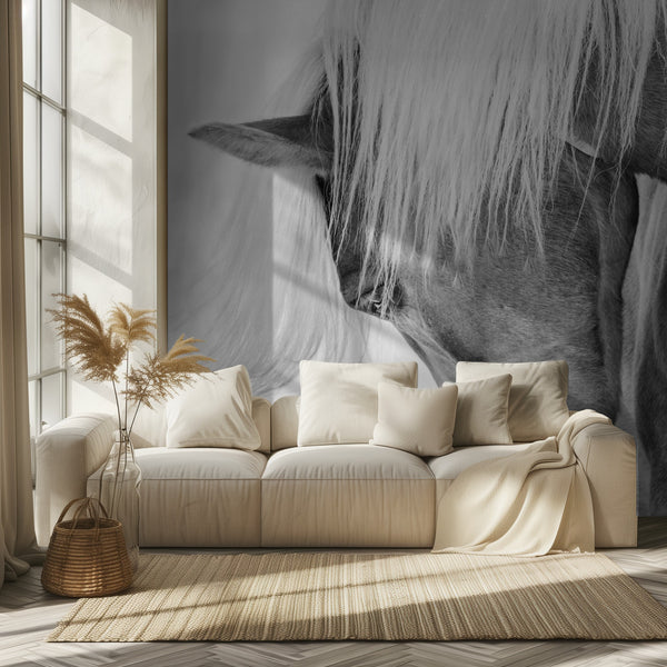 Haflinger Portrett - Fototapet med hest i svart-hvitt miljöbild 2