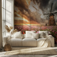 Dutch Windmill Cosmos Sunset