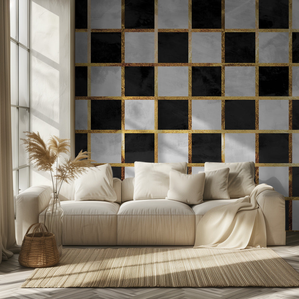 Checkerboard black gold white concrete