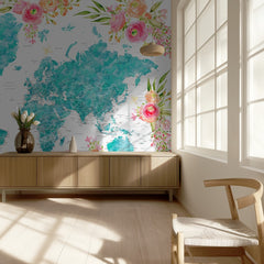 Floral Watercolor World Map