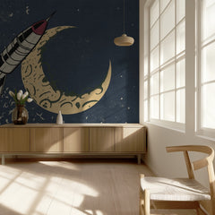 Retro Space Rocket Moon