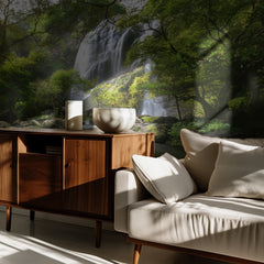 Sunlit Jungle Waterfall