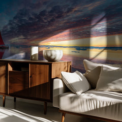 Red Sailboat Sunset Reflection