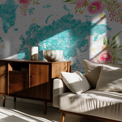 Floral Watercolor World Map