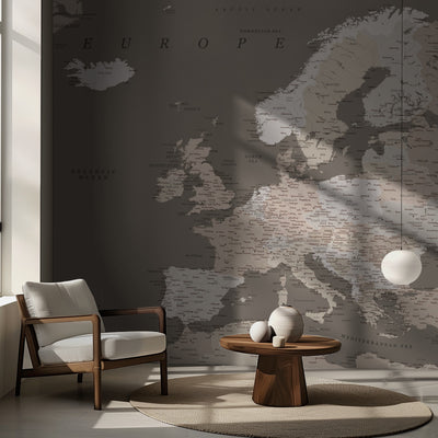 Detaljert Europakart i jordfarger rumsbild 2