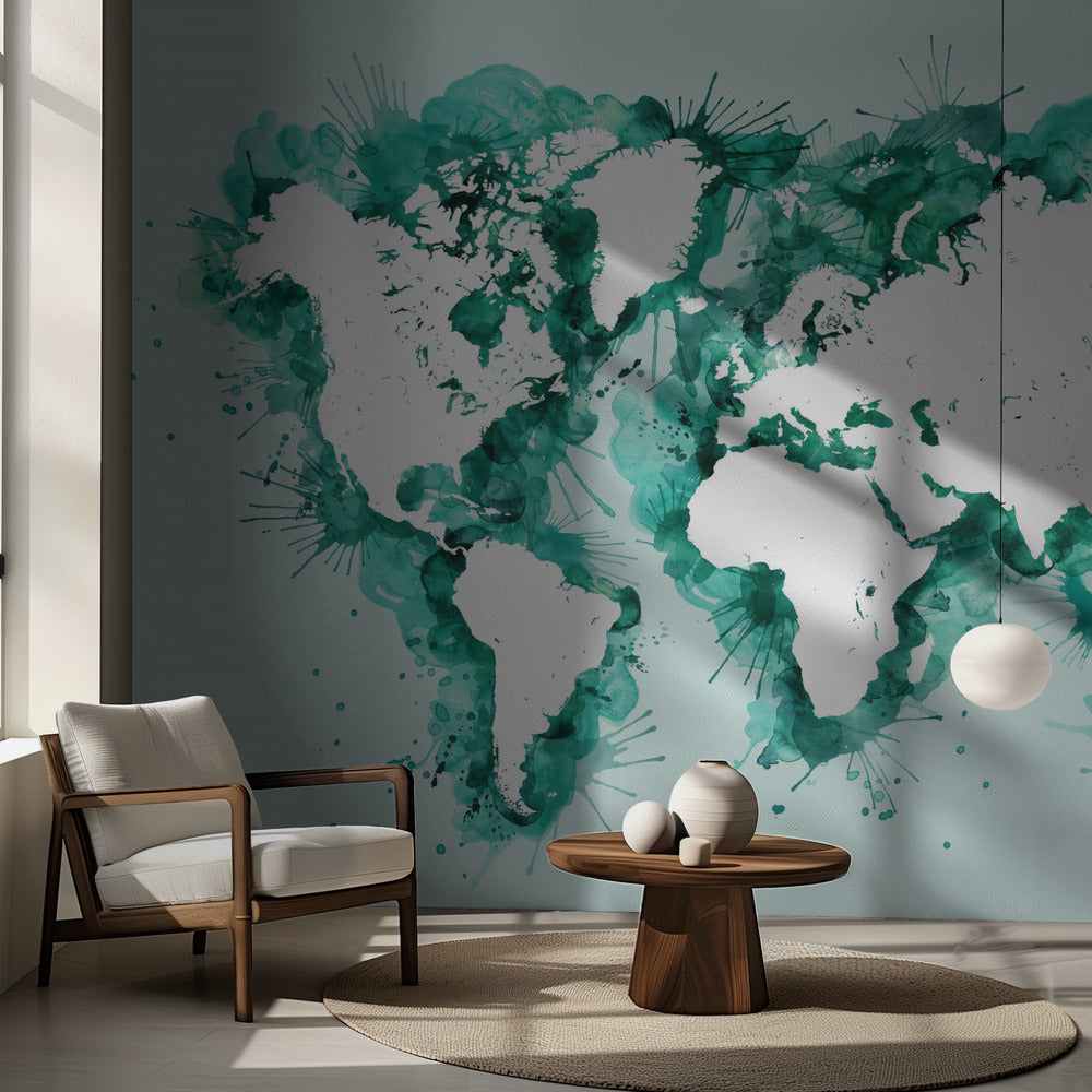 Teal strokes world map