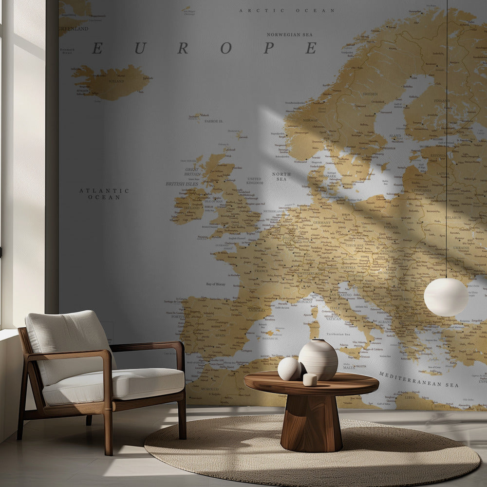 Golden detailed map of Europe