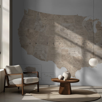 Taupe akvarell USA-kart rumsbild 2