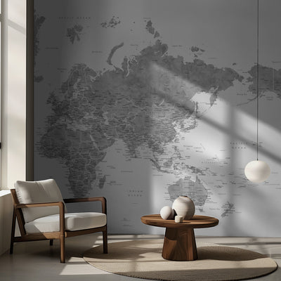 Pacific centered world map in gray watercolor rumsbild 2