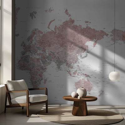 Pacific centered world map in dusty pink rumsbild 2