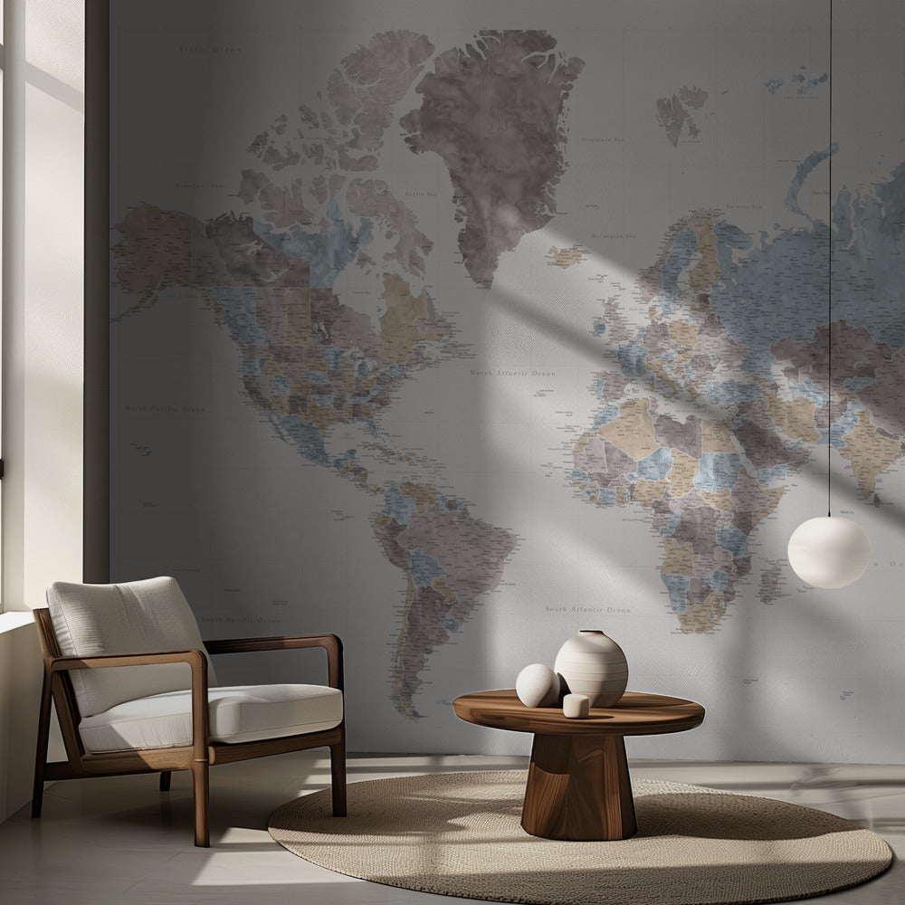 Mahler highly detailed world map with cities