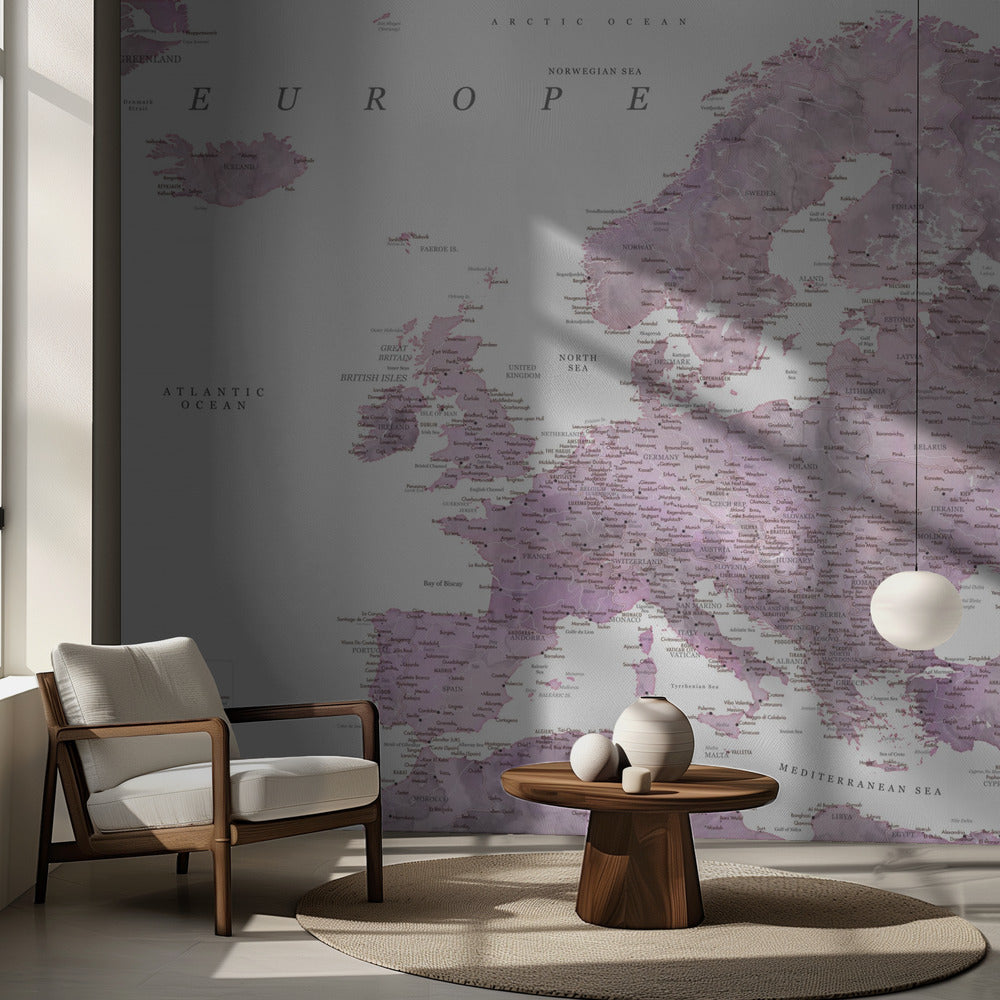 Purple detailed map of Europe