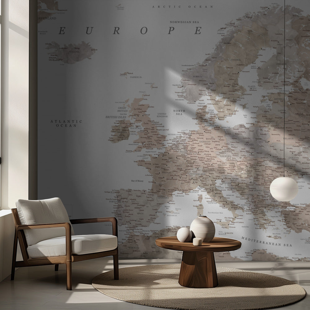 Taupe detailed map of Europe