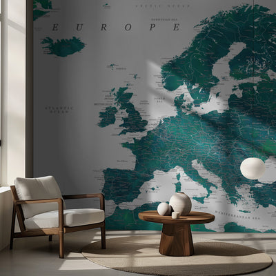 Teal detailed map of Europe rumsbild 2
