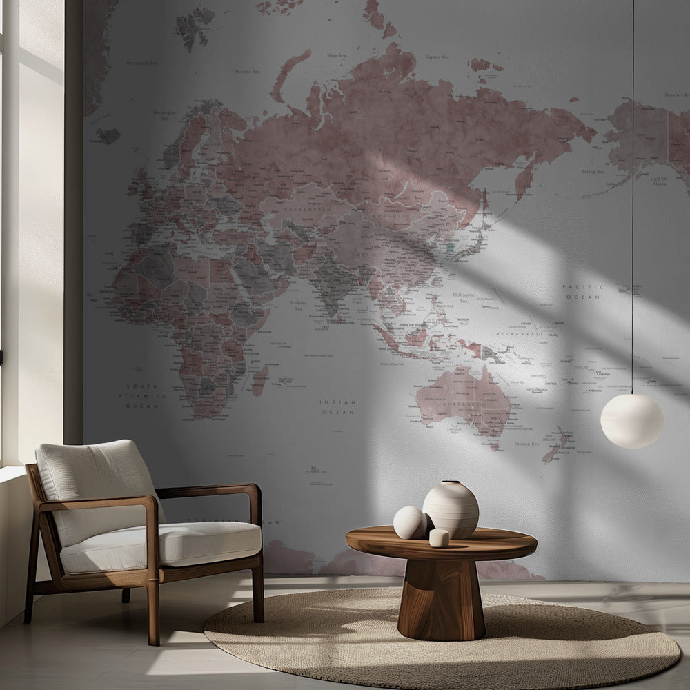 Pacific-centered world map with cities, Piper