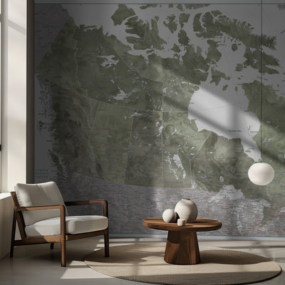 Detailed map of Canada in green watercolor rumsbild 2