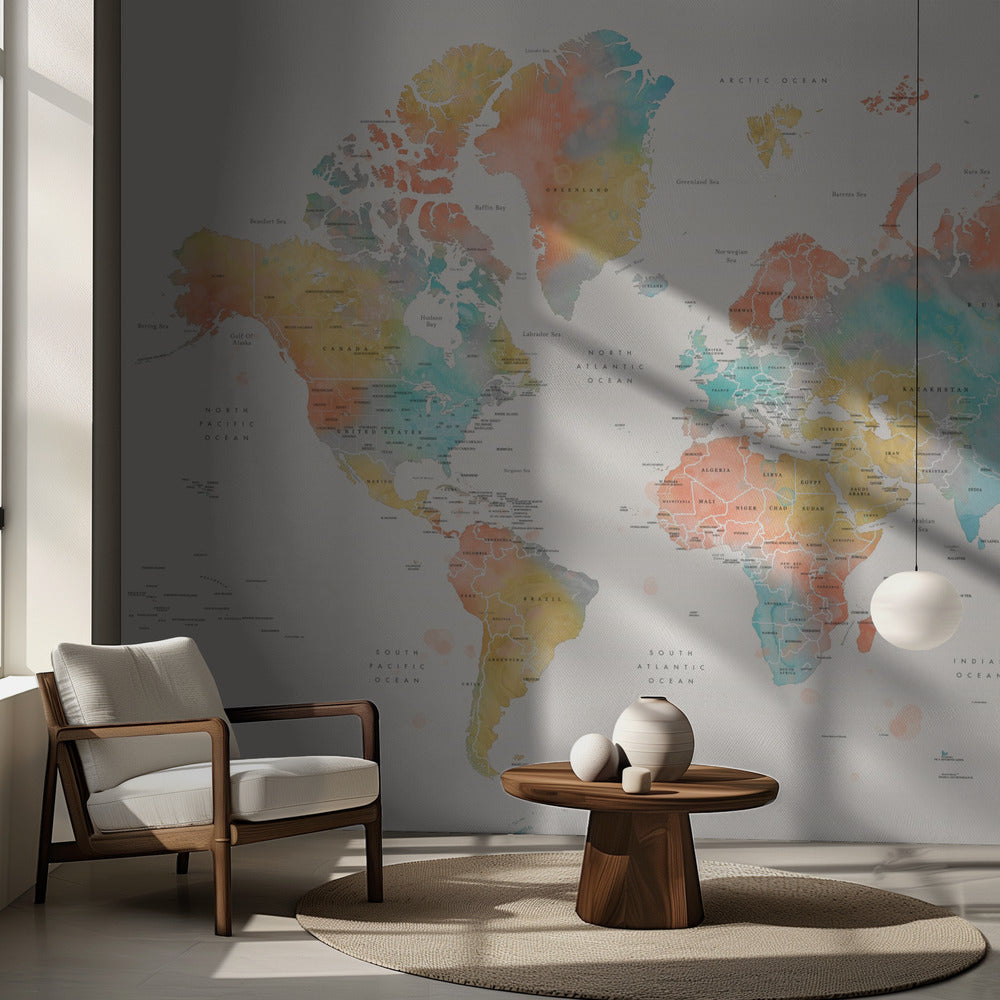 Watercolor world map with countries, Fifi