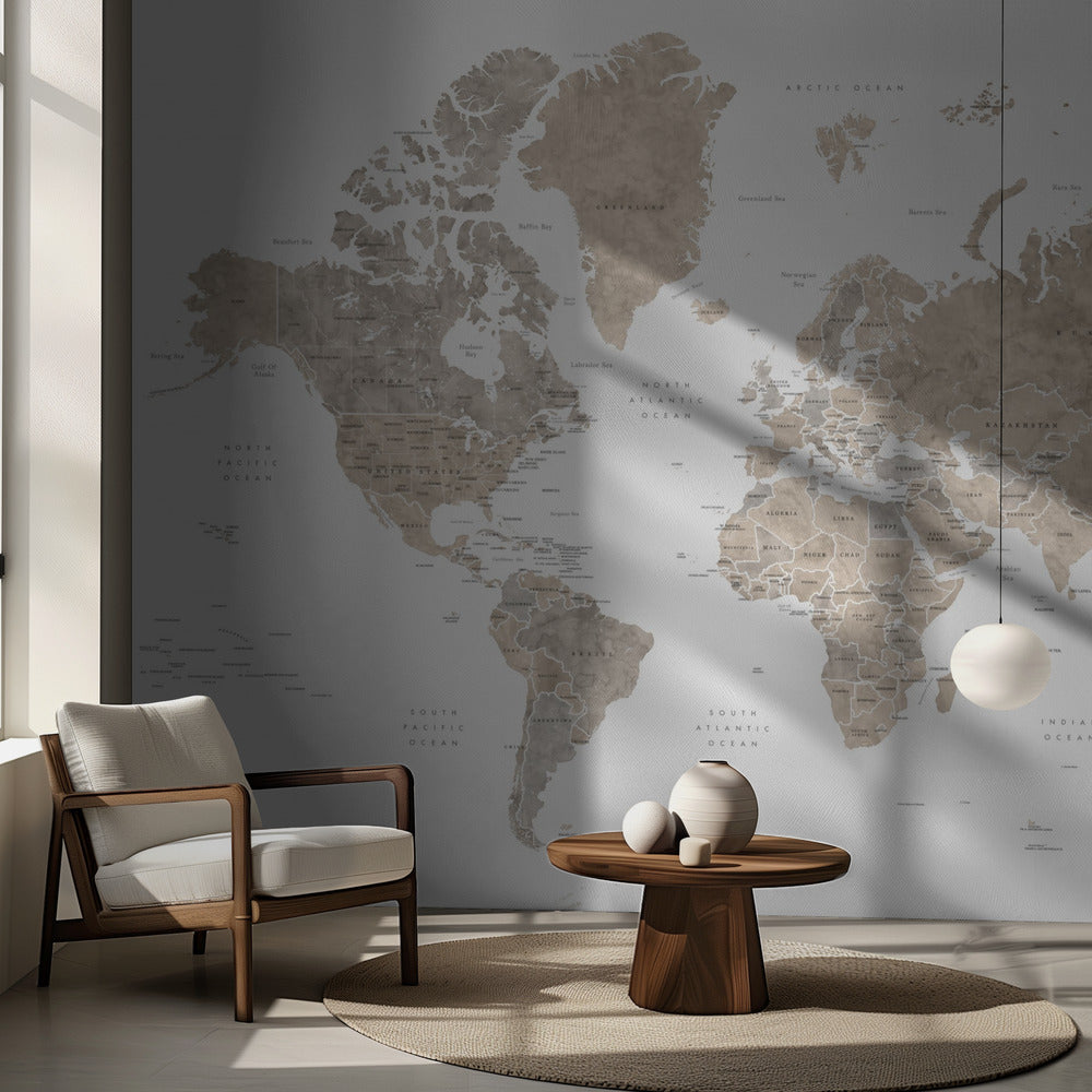 Watercolor world map with countries, Abey