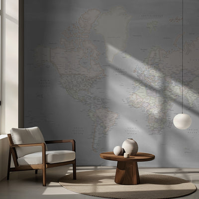 Detailed world map with cities, Maeli pastels rumsbild 2