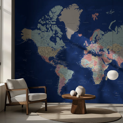 Detailed world map with cities, Powa rumsbild 2