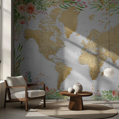 Kartor Floral bohemian world map with cities Blythe – kvalitetsprodukt för ett vackrare och mer hållbart hem