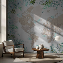 Kartor Detailed floral world map with cities Leanne – kvalitetsprodukt för ett vackrare och mer hållbart hem