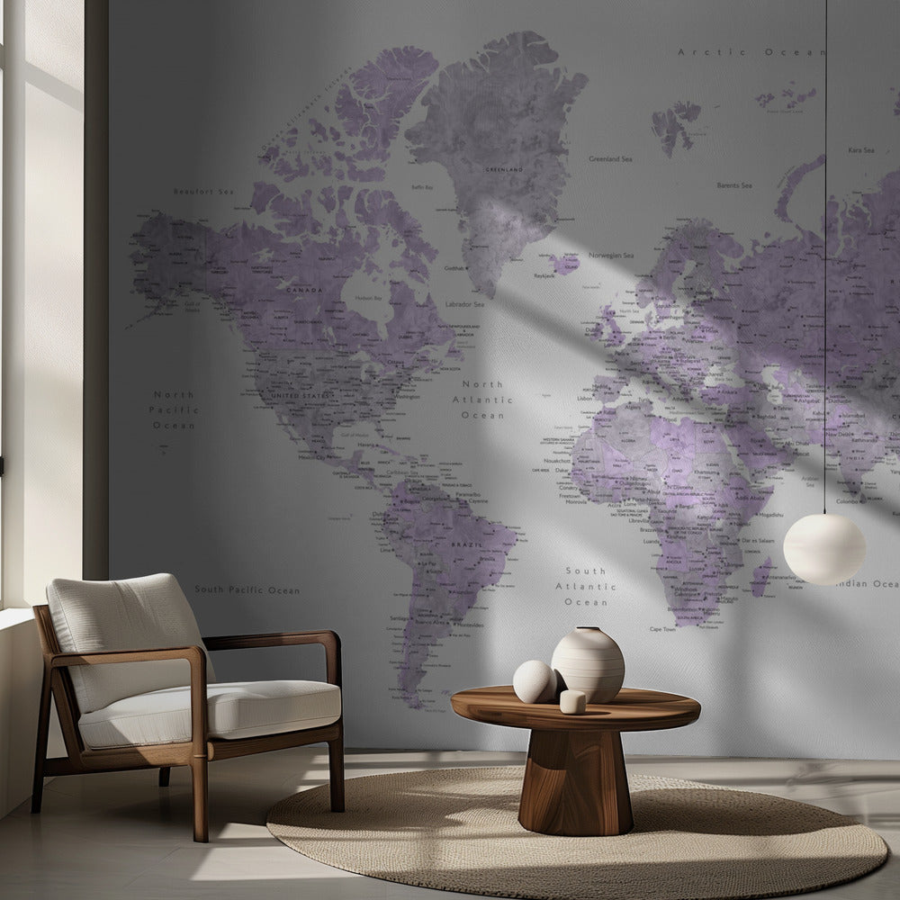 Watercolor world map with cities, Tanya