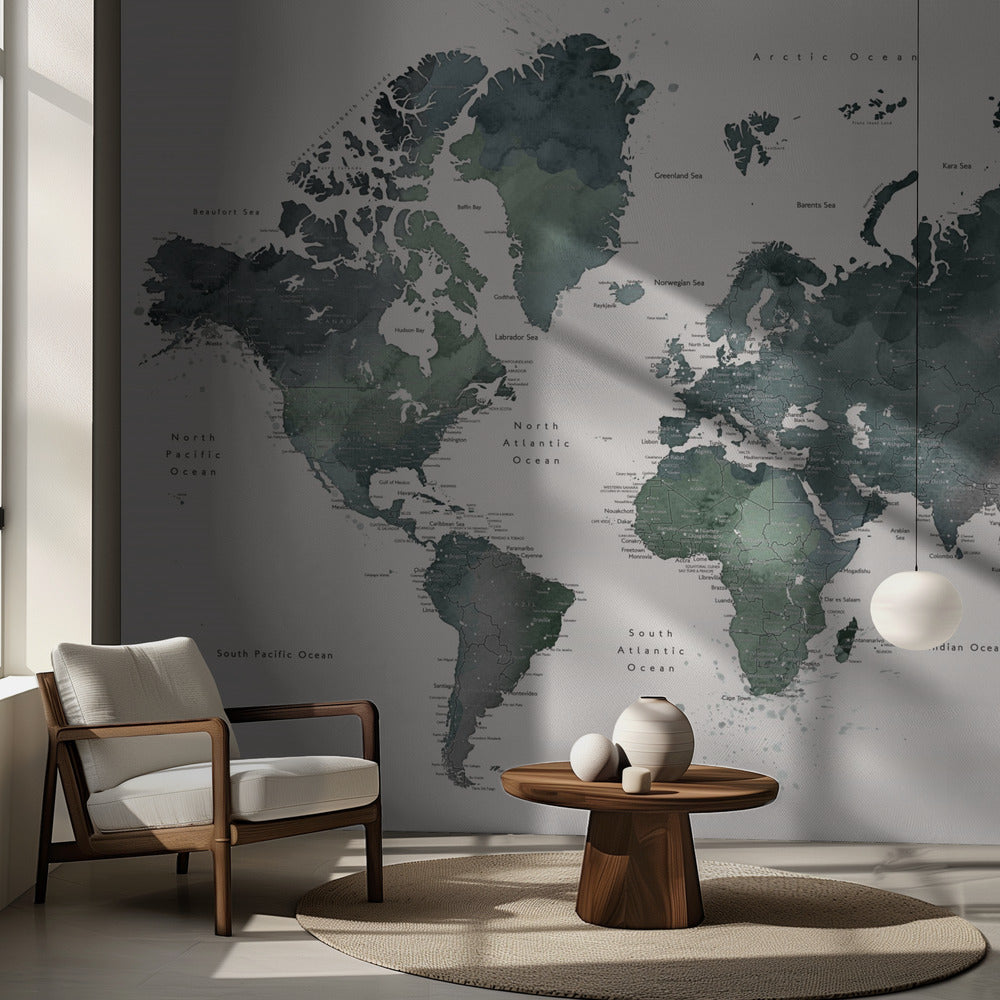 Watercolor world map with cities, Makoa