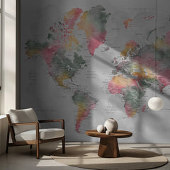 Kartor Watercolor world map with cities Zadie – kvalitetsprodukt för ett vackrare och mer hållbart hem