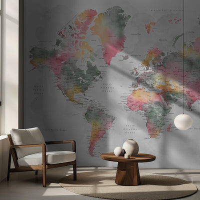 Watercolor world map with cities, Zadie rumsbild 2