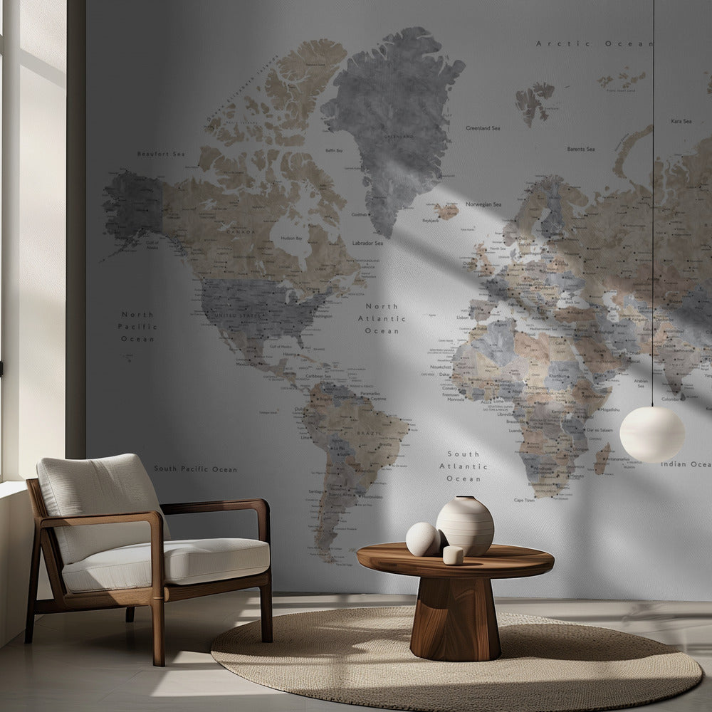 Watercolor world map with cities, Gouri