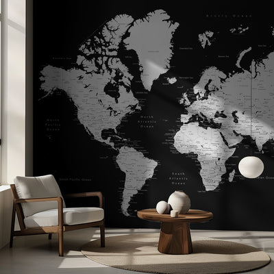 Black and white world map with cities, Connie rumsbild 2