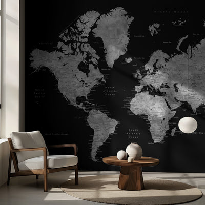 Gray world map with cities, Baibah rumsbild 2