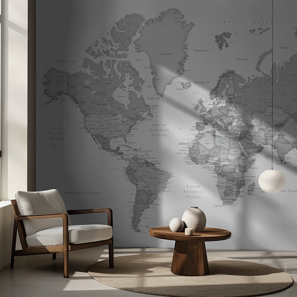 Gray world map with cities, Chas