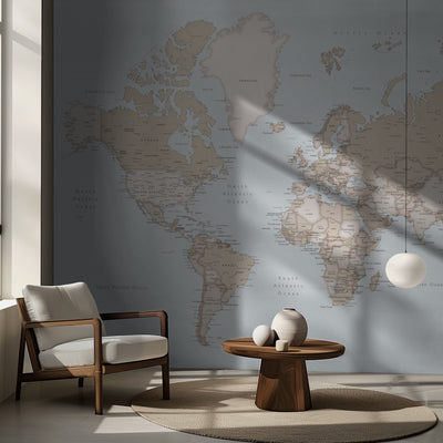 Rustic world map with cities, Renisha rumsbild 2