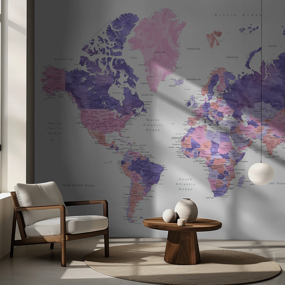 Watercolor world map with cities, Brandie
