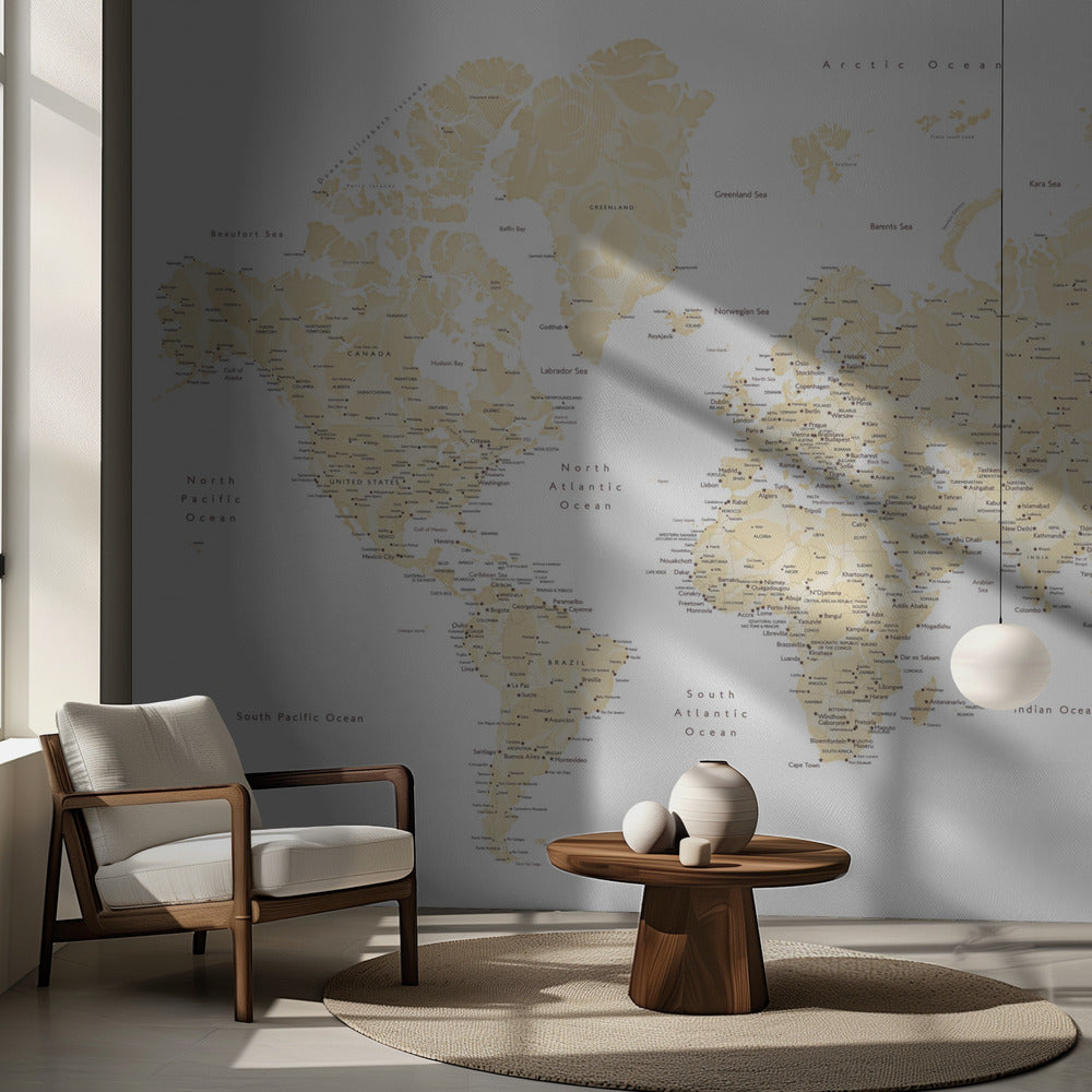 Soft florals world map with cities, Remy