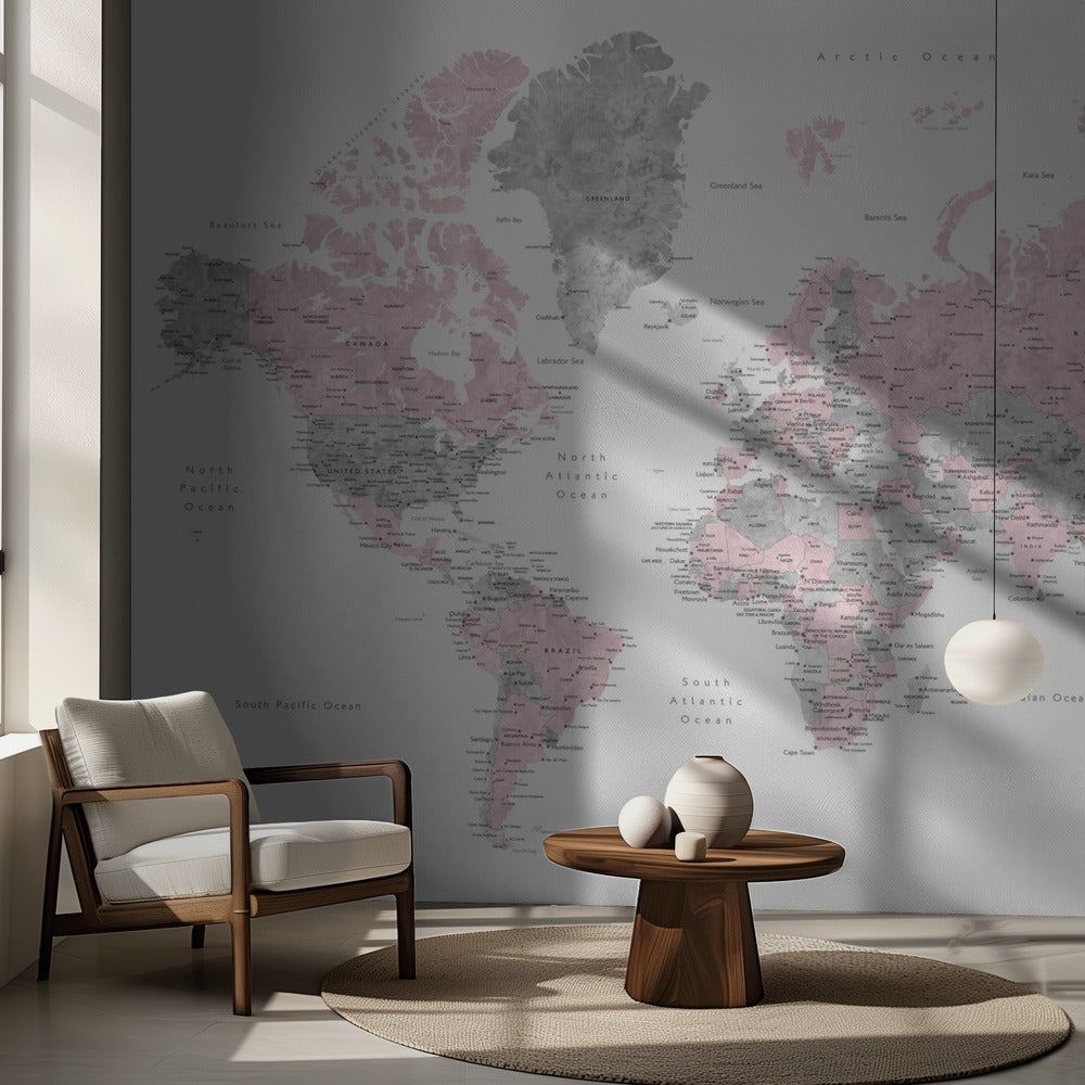 Watercolor world map with cities, Xenia