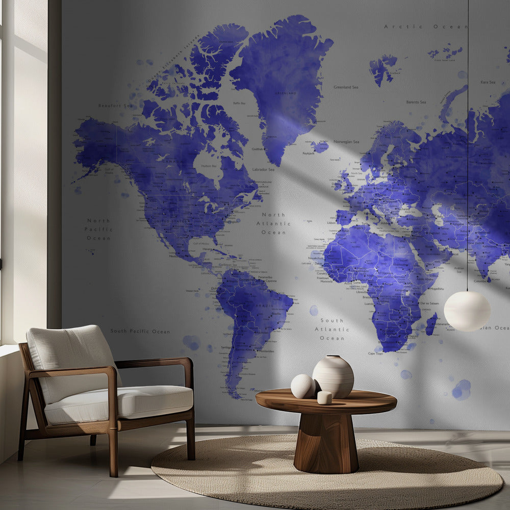 Watercolor world map with cities, Uyen