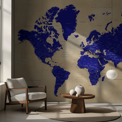 Rustic world map with cities, Korinne rumsbild 2