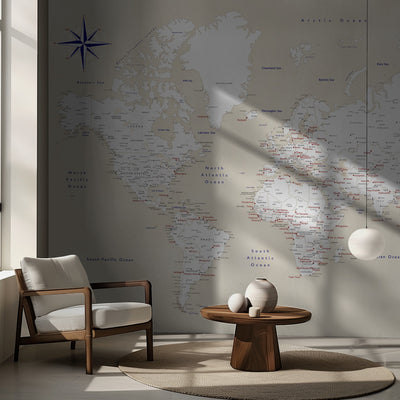Rustic world map with cities, Deuce rumsbild 2