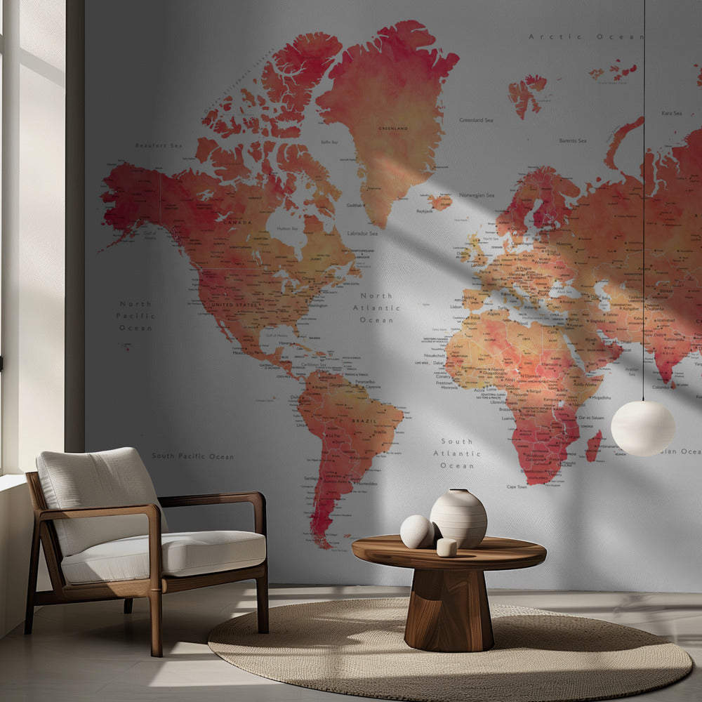 Watercolor world map with cities, Keats